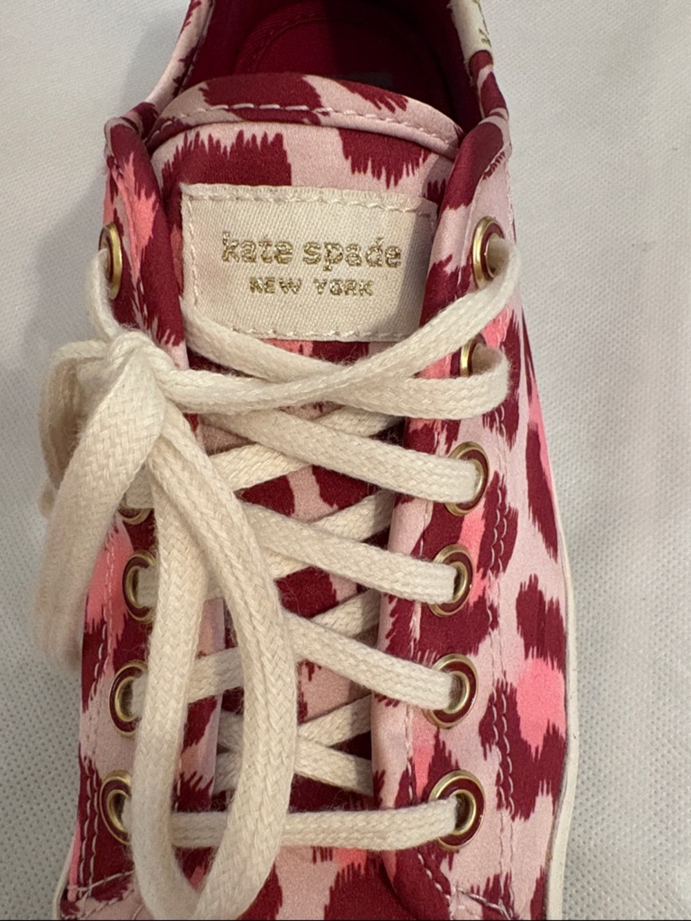 Keds-kate spade, Pink and Red Leopard Print Lace-Up Sneakers, size 7